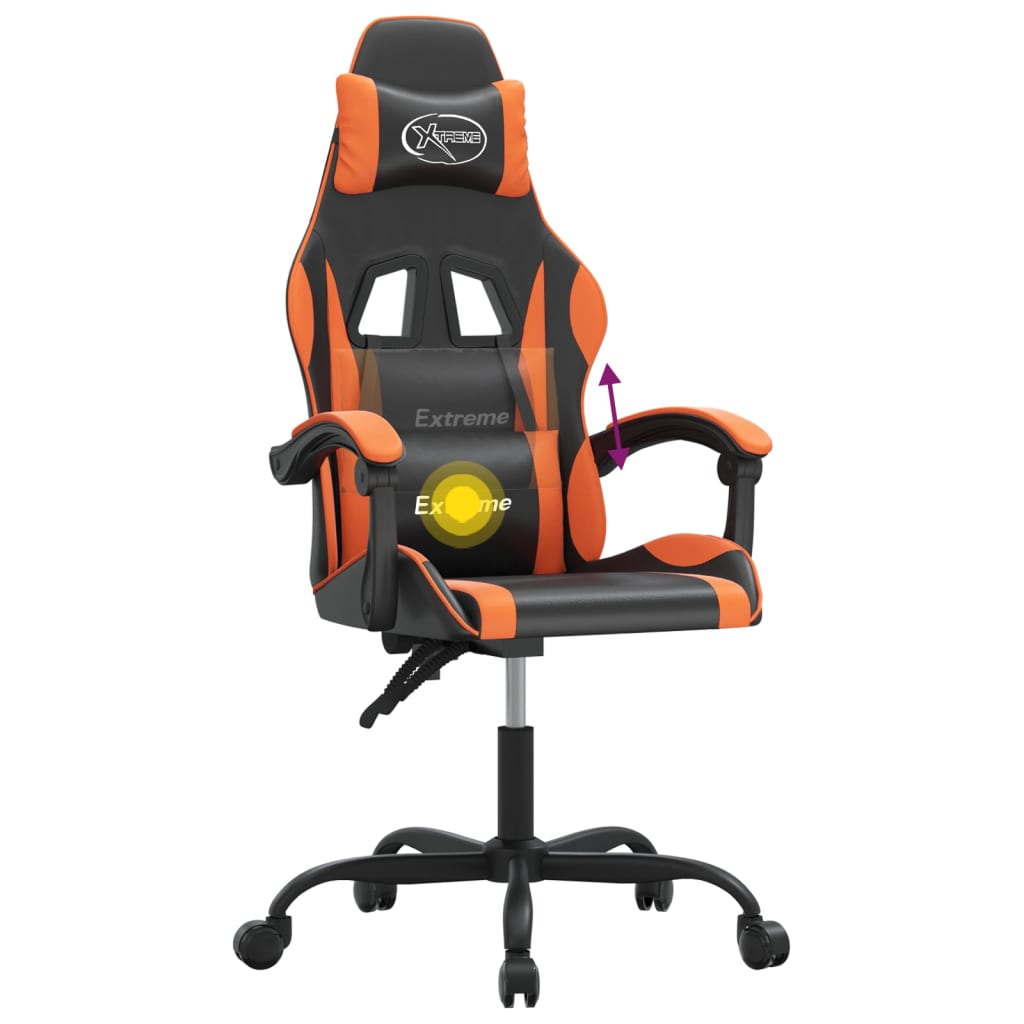 Gaming Chair Swivel Black and Orange Faux Leather