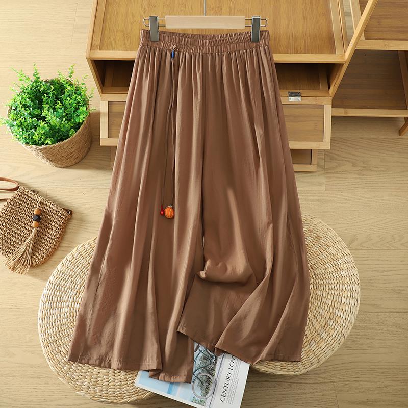 DIMANAF 2026 Plus Size Women Linen Pants Elastic Waist Vintage Basic Lady Wide Leg Long Pants Oversize Loose Tencel Solid