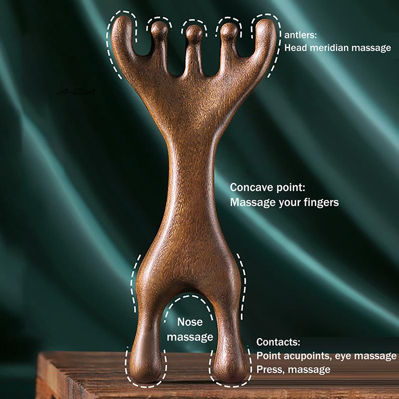 Sandalwood Deer Antlers Wide Tooth Comb Meridians Dredging Facial Massage Gua Sha Scalp Massager for Relaxation And Hair Care