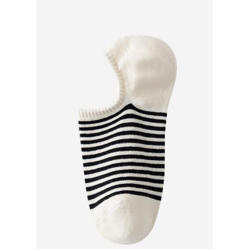 Women's Summer Striped Socks, Sweat-absorbing and Odor-proof Cotton Socks, Non-dropping Heel Invisible Socks, Boat Socks, Short Socks