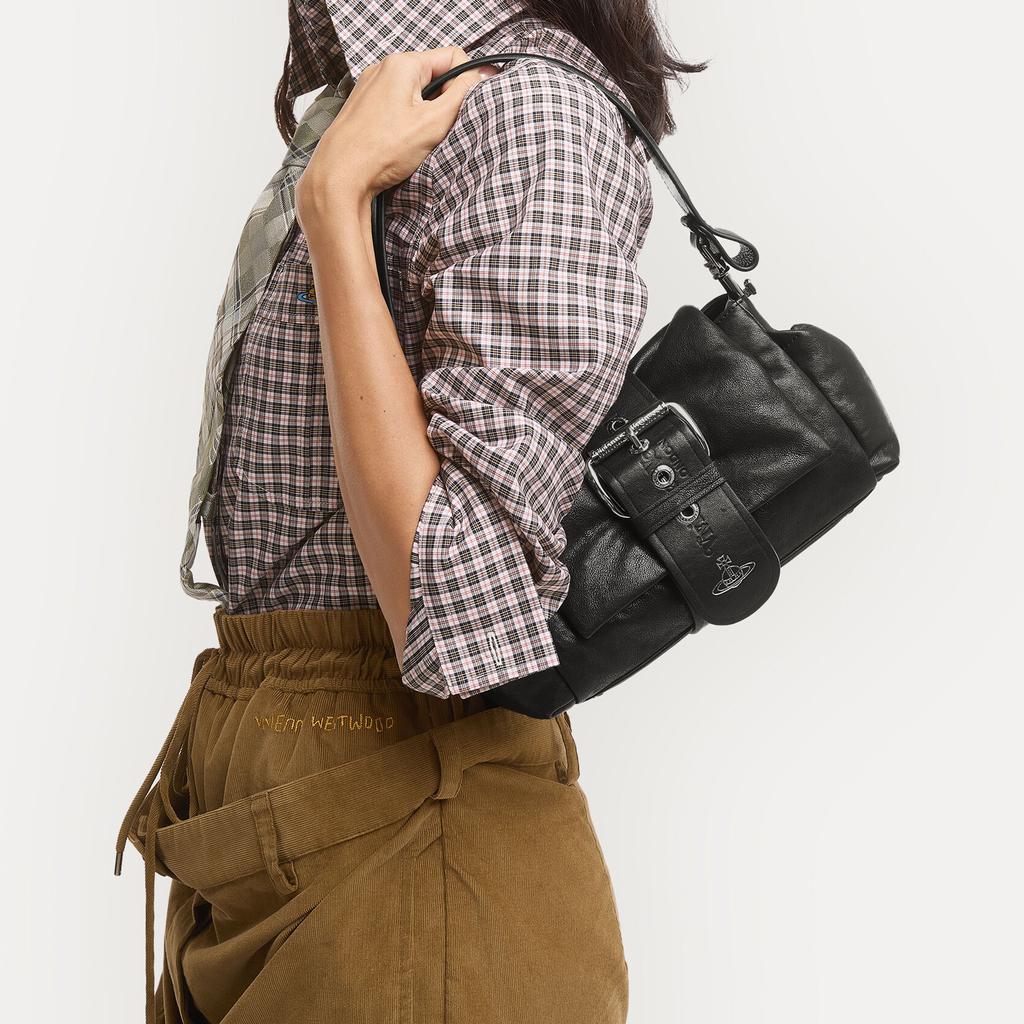 VIVIENNE WESTWOOD Hazel Treasure Iconic Sphere Pattern Detachable Shoulder Strap Pleated Detail Leather Shoulder Bag 4602000PWL00BXBLACKDARKSILVER