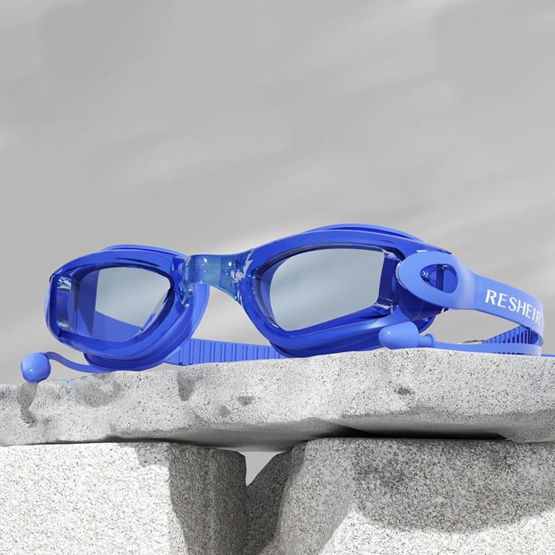 Adult Waterproof Anti-Fog Silicone Prescription Swimming Goggles With Ear Plugs