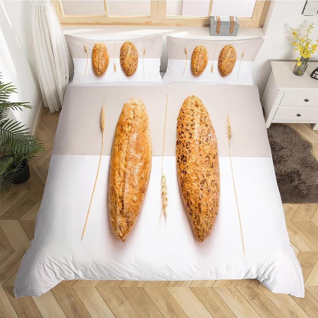 Bread Duvet Cover for Kids Teens Queen Size Lightweight Down Quilt Covers Bedroom Decor 2 Pillowcases 1 Duvet Cover No Comforter