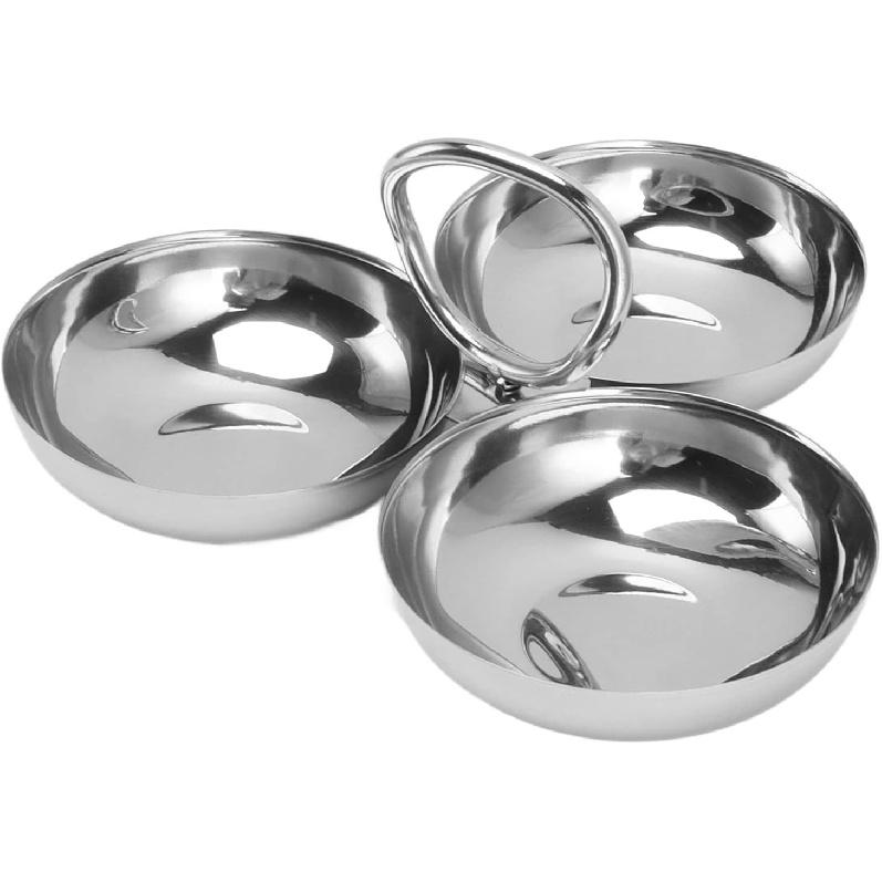 Snack Serving Plate 3 in 1 Fruit Bowl Snack Plate 304 Stainless Steel Reusable Dessert Plates Candy Serving Tray for Home Kitchen Party(Type 2)