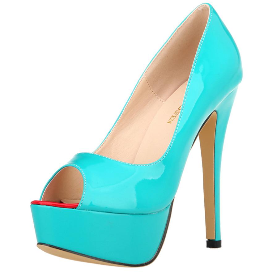 Buty Damskie Lakierowane Czarne Niebieskie Czerwone Szpilki Czółenka Ślubne Seksowne Platforma Damskie Z Odkrytymi Palcami Buty na Imprezę