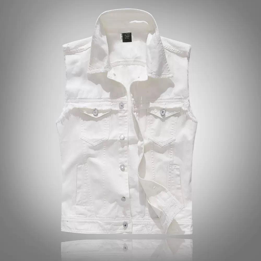 Trendy Korean Slim Fit Men s White Brushed Denim Vest 3XL белый