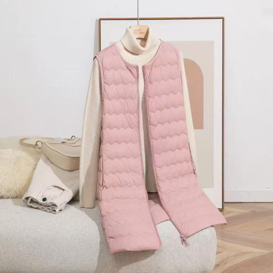 

Women s Wavy Pattern Lightweight Sleeveless Mid-Length Zip-Up Down Jacket (2025 New Arrival) 3XL