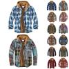 Men's Quilted Lined Button Down Plaid  Shirt Add Velvet To Keep Warm  Jacket With Hood(Non-positioning Printing)