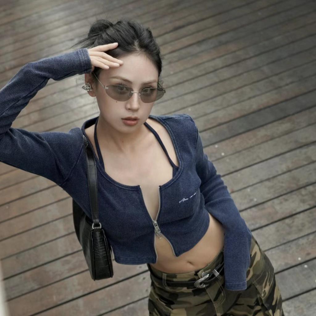 New Y2K Sunglasses for Women Rimless Luxury Brand Sun Glasses Future Korean Styles Cat Eye Frame Anti UV400 Glasses