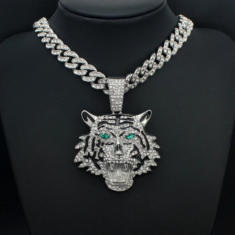 

Hip Hop Big 3D Tiger Pendant Necklace Crystal Cuban Chain HipHop Iced Out Bling Necklaces Men Women Fashion Charm Jewelry 45CM
