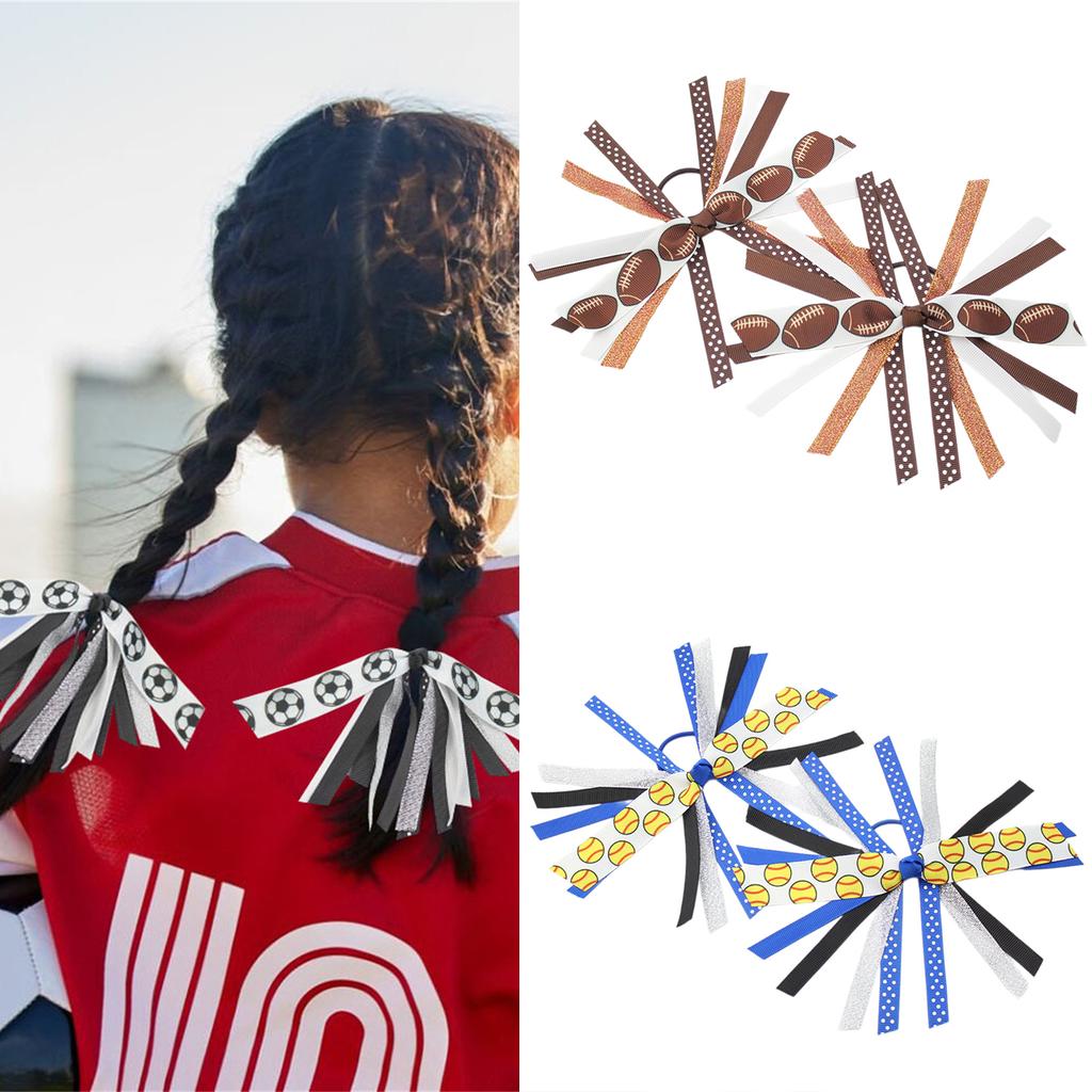 2Pcs Softball Hair Ties for Girls with Colorful Ribbon and Streamer Elastics Scrunchies Hair Accesories Ponytail Holder