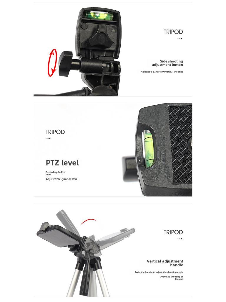 3110 Aluminum Alloy Silver Tripod for Mobile Phone Live Broadcasting, Fishing, and Thermometer Setup