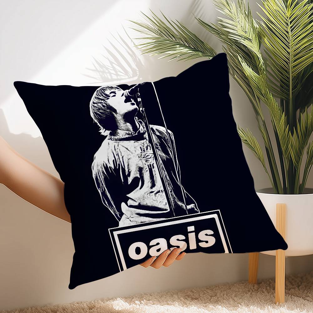O-Oasis Rockband Kissenbezug Kurzplüsch Druck Kissenbezug Quadratische Wurfkissenbezüge Sofa Heimdeko
