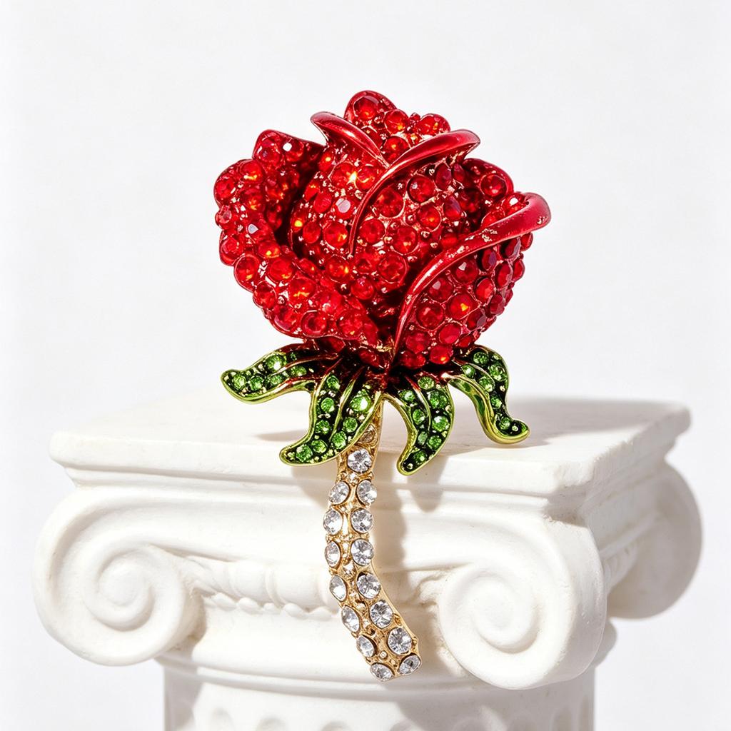 Diamond-studded Rose Flower Brooch, Formal Suit Pin, Rhinestone Jewelry, Cross-border in Stock, Rose Flower Brooch