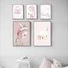 Nordic Watercolor Cartoon Unicorn Deer Rabbit Girl Canvas Painting Flower Poster Swan Wall Pictures Kids Room Home Decoration
