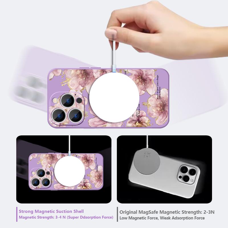 Custodia Stampa Fiori Viola Per iPhone 17 Pro Max iPhone 16 15 14 13 Pro Max Magnetica Per Magsafe Morbido Silicone Cover Posteriore per Telefono