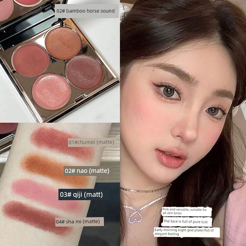 One Palette for Full Face Makeup! Four-Color Multi-Use Cream Blush, Eyeshadow, Lipstick, Highlighter, and Contour All-In-One Palette, Matte Lipstick
