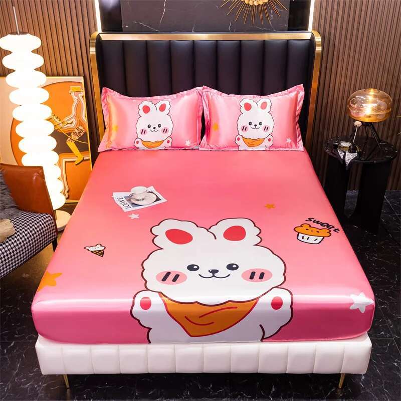 Ice Cooling Fitted Sheet - Cartoon Printed Funda De Colchón For Queen/King Beds, Smooth Kids Bed Protector (No Pillowcase)