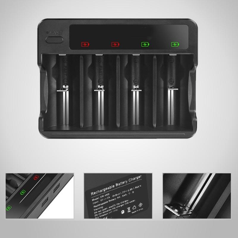 4Slots USB Fast Charging AA 3A C D Battery Charger for Ni Rechargeable Batteries Featuring Independent Slot