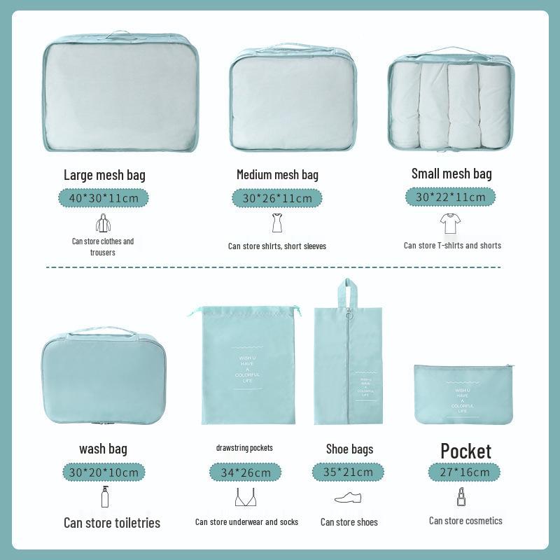 Twill 8-piece Multi-purpose Travel Storage Bag Set for Clothes & Toiletries
