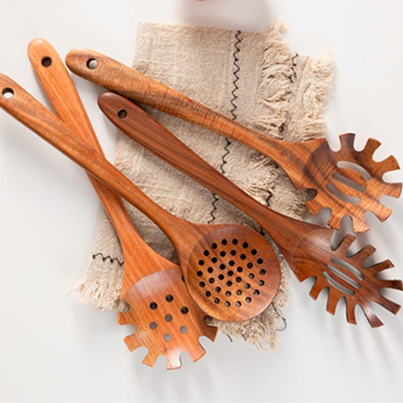 Ergonomic Handle Natural Wood Serving Spoon for Pastas Nonstick Surfaces Spaghetti Tongs Easy to Clean Kitchen Tool