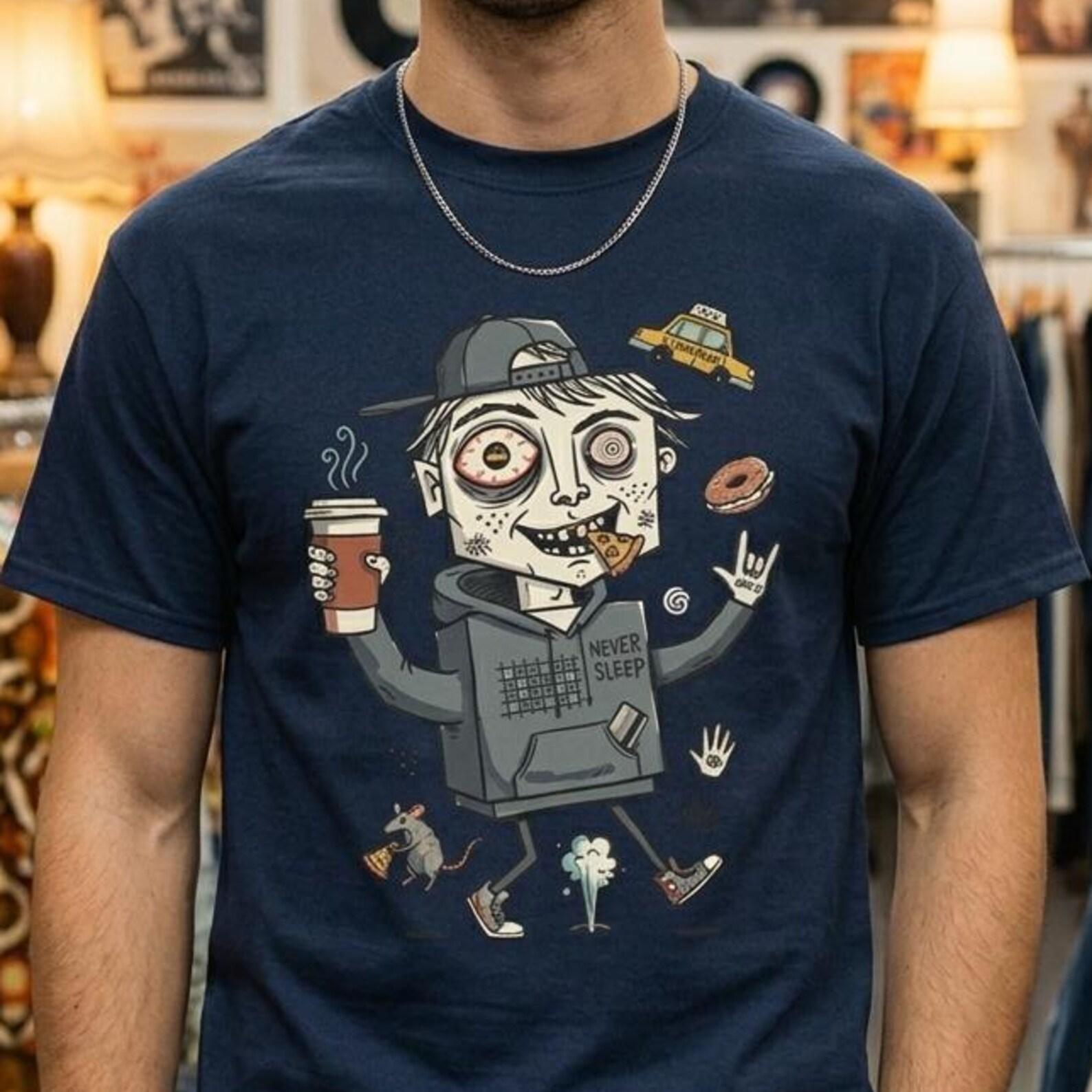 NYC Never Sleeps Graphic Tee | Urban Street Life Illustration Shirt S