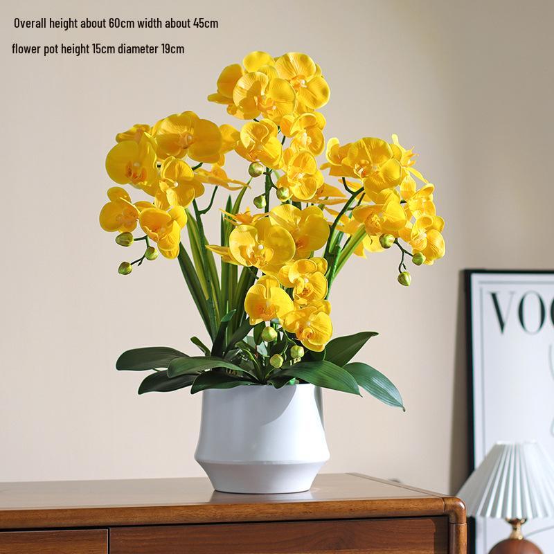 High-End Artificial Phalaenopsis in Pot: Luxury Floral Decor for Living Room, TV Cabinet, and More
