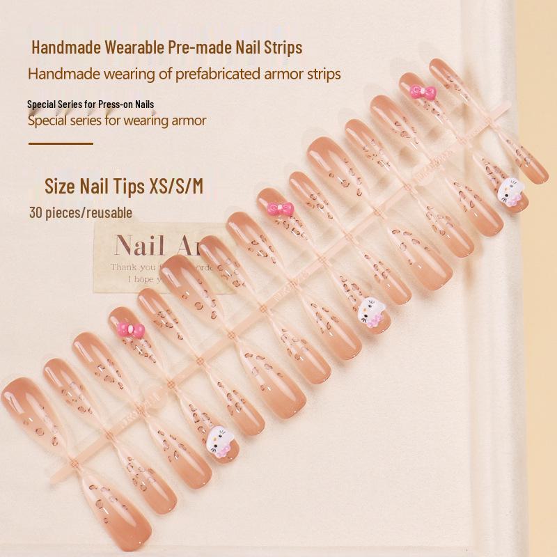 Xiaohongshu High-End Leopard Rhinestone Wearable Nail Art Stickers - Pre-Made Spicy Girl Style False Nail Strips