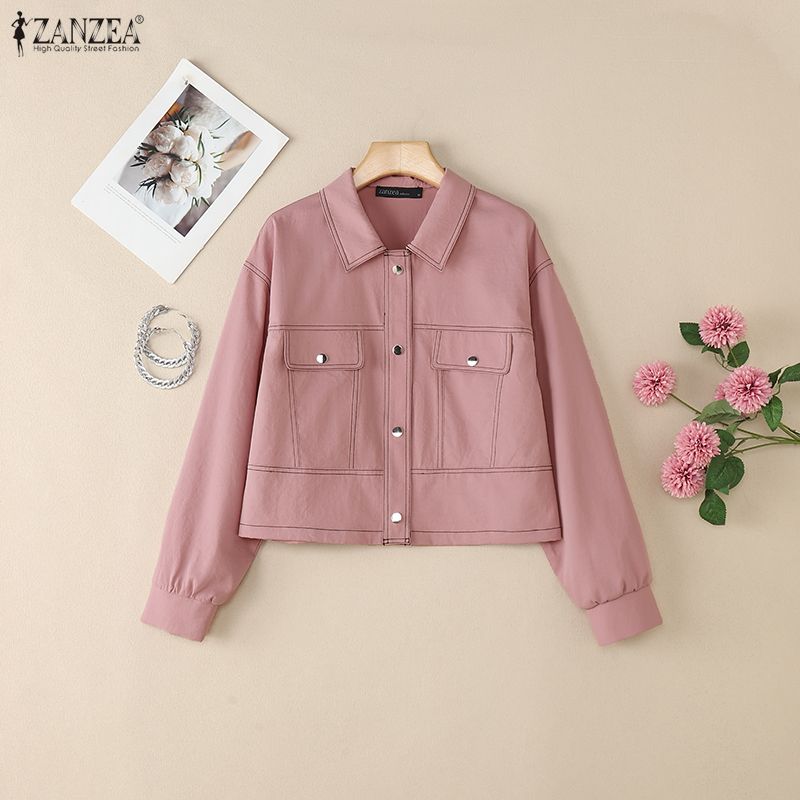 ZANZEA Kvinner Casual Turn Down Krage Løs Langermet Bluse