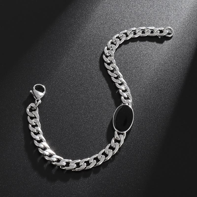 Fashionable Black Oval Chain Bracelet Personalized Men's Trendy Charm Jewelry Punk Casual Party Bracelet