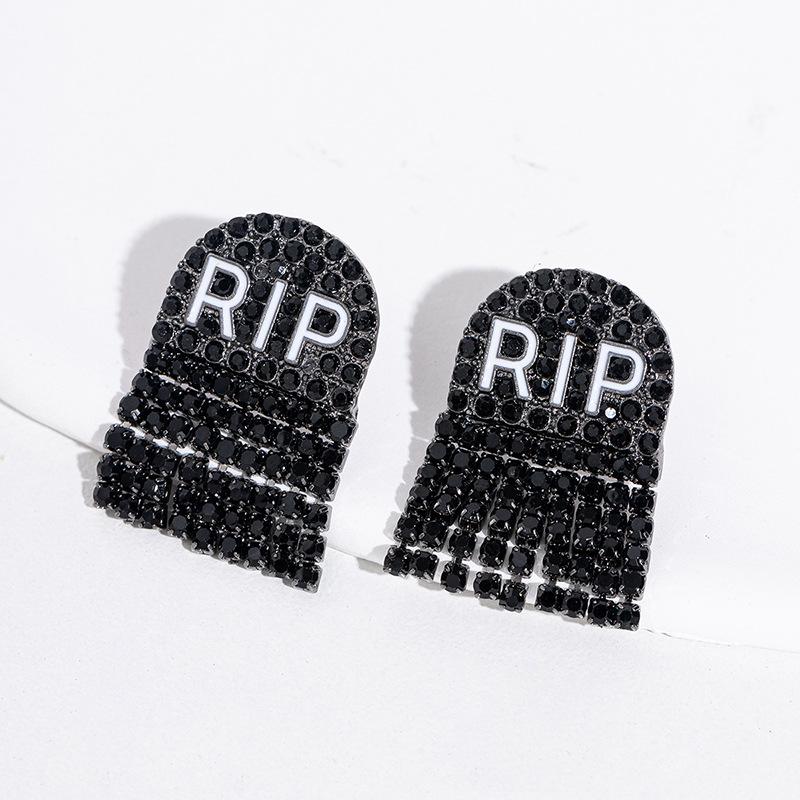 Halloween Earrings Diamond Skull Alloy Ornaments Pumpkin Head Witch Earrings Bat Earrings