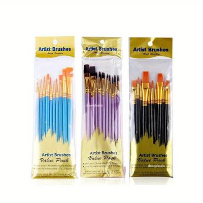 10 Pcs Art Brushes Supplies Stationery Artist Purple Nylon Paint Brush Professional Watercolor Acrylic Wooden Handle Painting