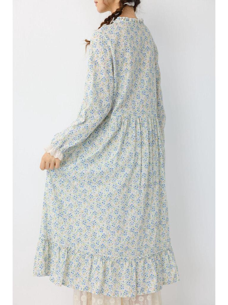 Spring Women's Mori Style Floral Cotton Linen Long Dress with Ruffle Patchwork