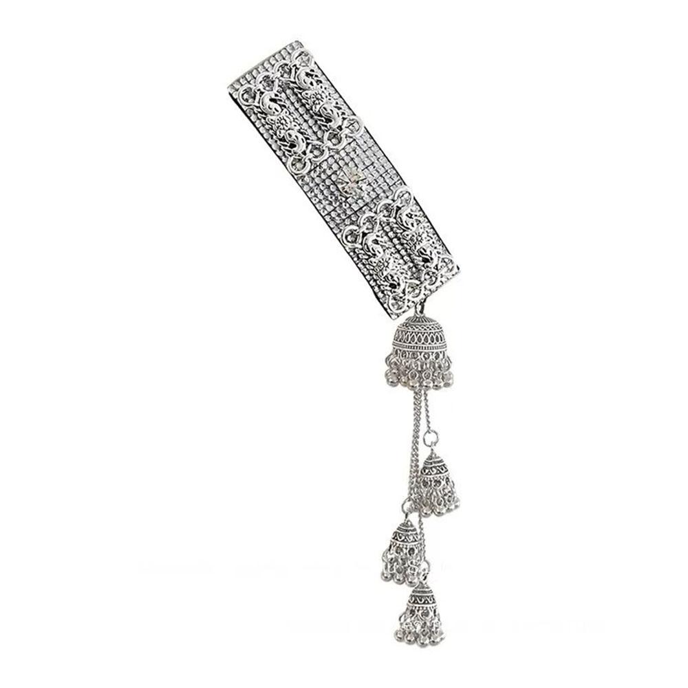 Ethnic Hair Clip Geometric Pattern Bell Fringe Hairpin Hair Clips Silver Clolr Long Fringe Hair Clip For Photo Props