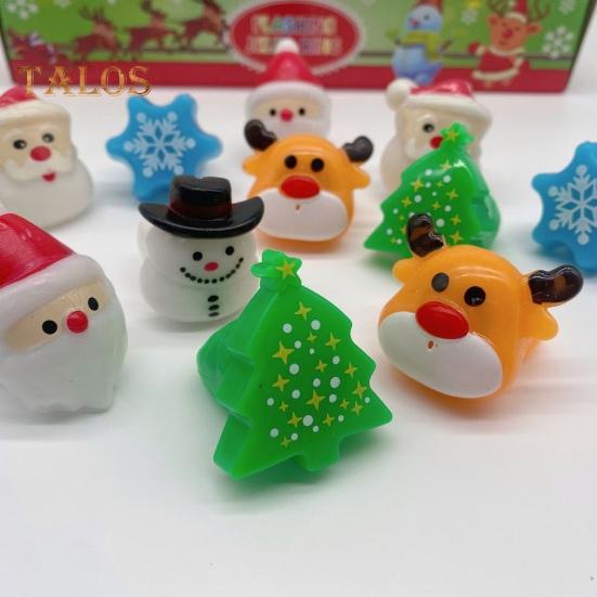 6/24Pcs Christmas Ring Holiday Party Finger Lights Santa Snowflake Tree Snowman Reindeer Glowing Ring Festive Light-up Toys