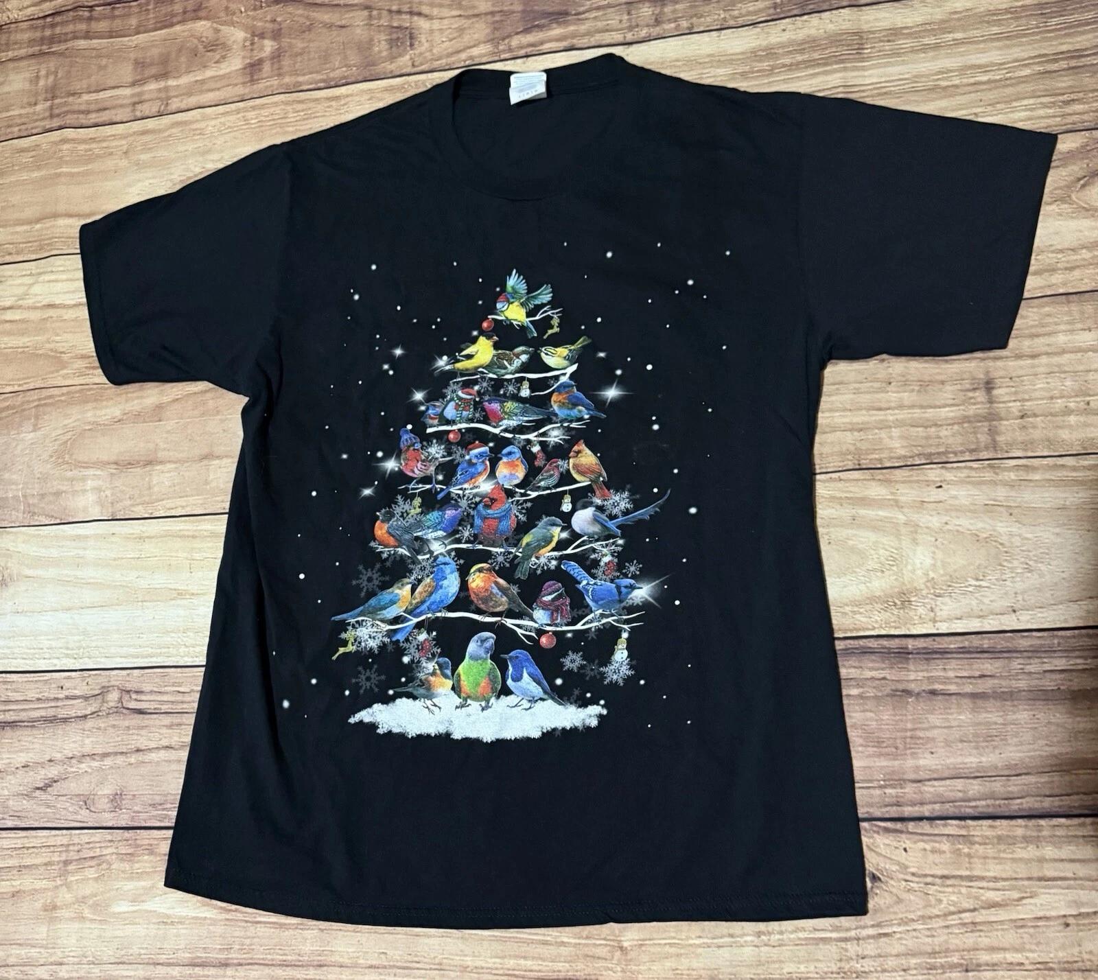 

Birds Christmas Tree Graphic T-Shirt Unisex T-shirt Size Large L M