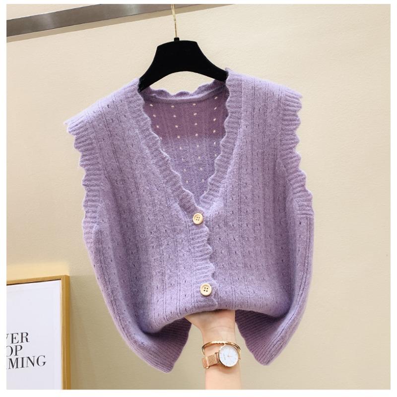 v neck sleeveless knitted cardigan sweater vest for women early autumn new fashion loose short tank tops loose casual solid color elegant clothing