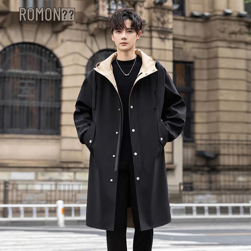 ROMON Men s Mid-Length Hooded Trench Coat L