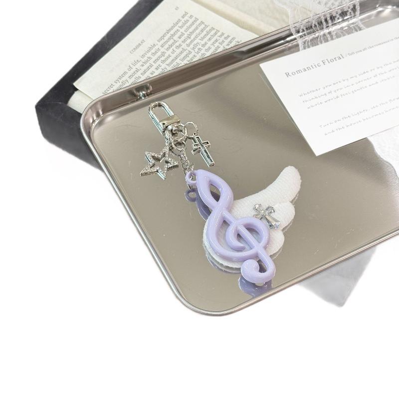 Y2K Trendy Harajuku Keychain Adorable Musical Note Wing Cross Star Key Ring Fashion Bag Pendant for Teen Girls Gift