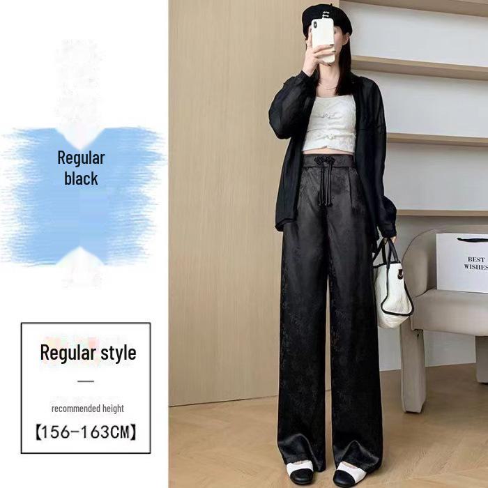 

Женские брюки широкого кроя из китайского атласа и жаккарда с высокой талией, весна/лето 2024 г. S