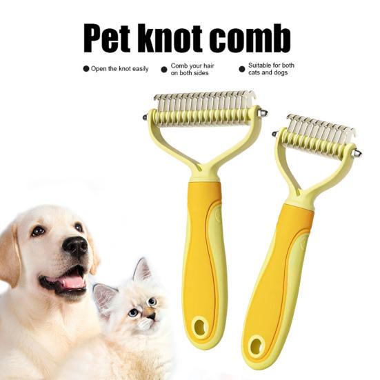 Pet Grooming Rake, Dual-Sided Stainless Steel Blades, Pet Deshedding And Dematting Brush, Undercoat Rake for Dogs Cats Thick Coats Detangling
