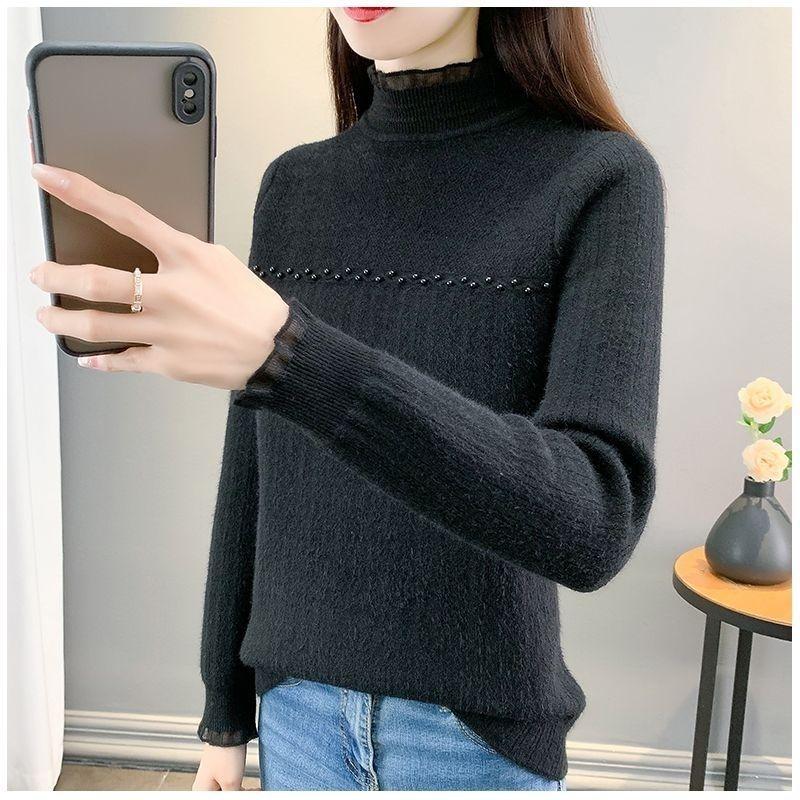One-piece fleece thickened sweater women s winter new popular semi-turtleneck fleece pullover knitted warm top S 40-45kg