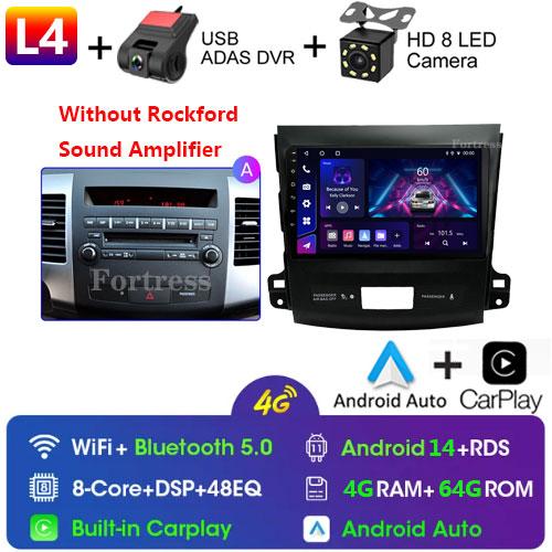 9"Android 14 Autoradio Carplay for Mitsubishi Outlander 2/Peugeot 4007/Citroen C-rosser Multimedia Video Player 4G GPS Stereo FM