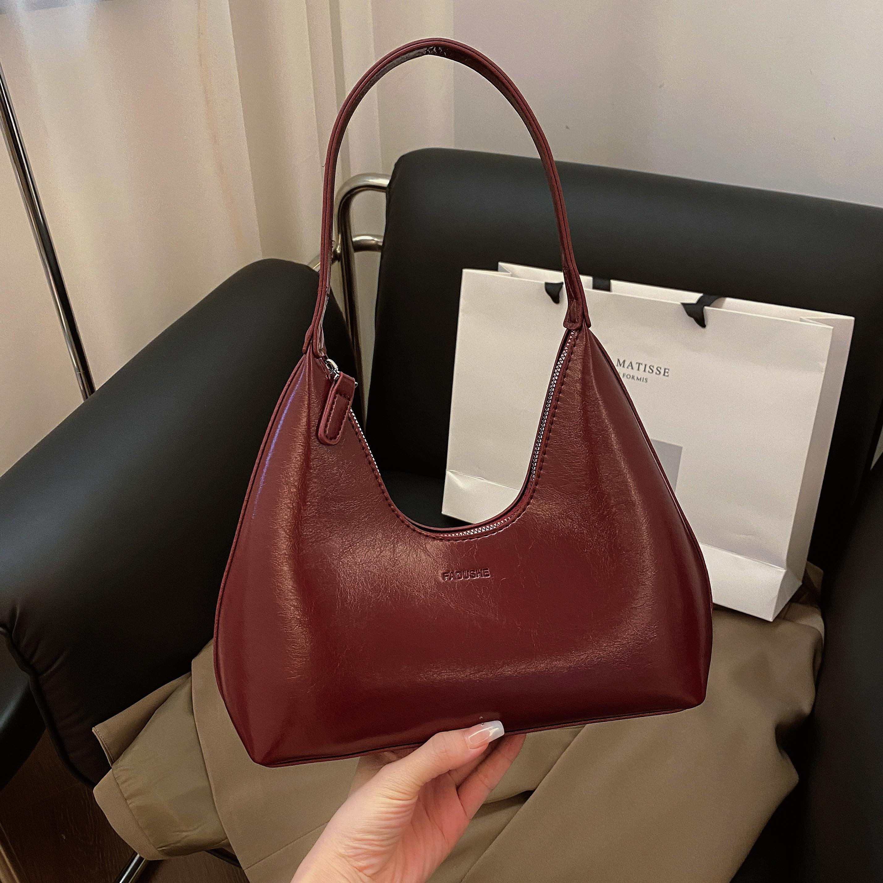 

Ретро однотонная яркая кожаная ткань PU простая сумка подмышкой с надписью модная сумка через плечо