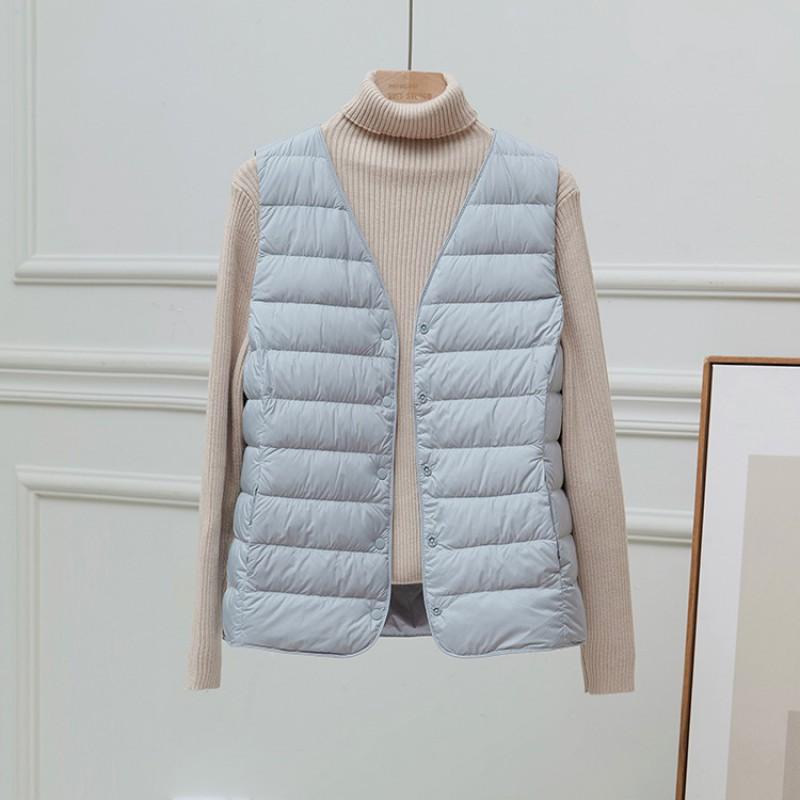 Womens Lightweight Down Vest V-Neck Loose Fit Short Plus Size Layering Fall 2025