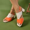 Summer New Fashion Back Empty Open Toe High Heels Women's Square Toe Kitten Heel One Buckle Block Heel Sandals