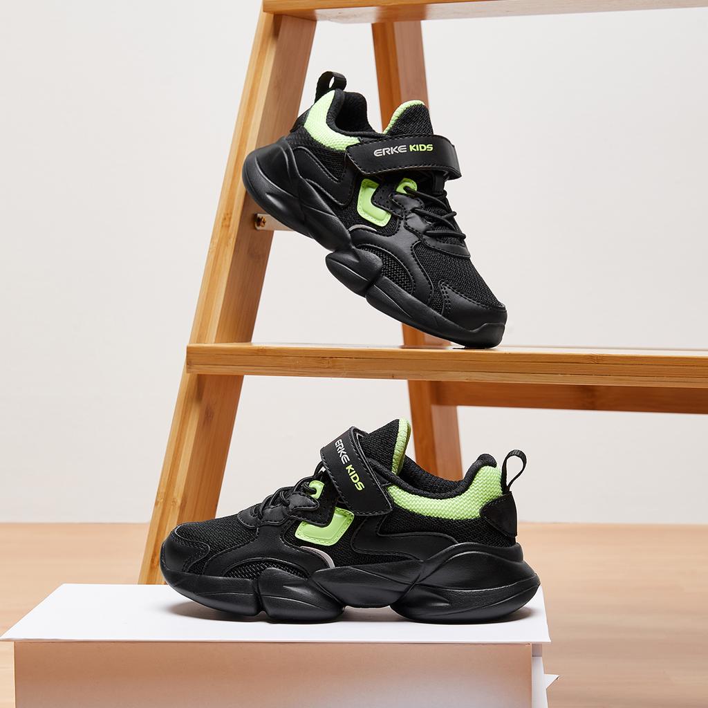 Hongxing Erke Comfortable Fashion Casual Shoes Kids Sneakers Black Fluorescent-Green 63122120096-009