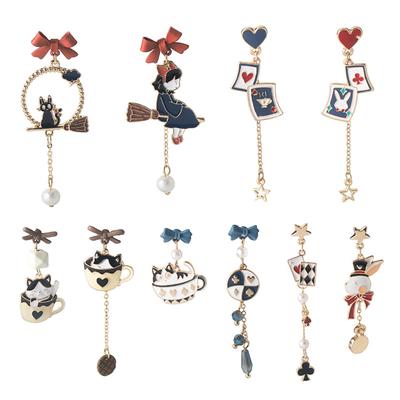 Cute And Creative Earrings, 5 Pairs Of Cartoon Asymmetrical Earrings