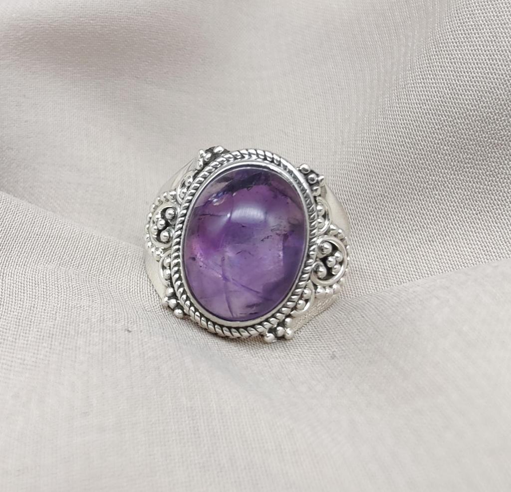 Amethyst Ring: Handmade 925 Sterling Silver Boho Statement Jewelry