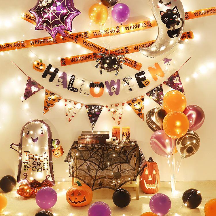 Halloween Theme Balloons and Pumpkin Lanterns for Indoor Decoration and Wall Scene Layout